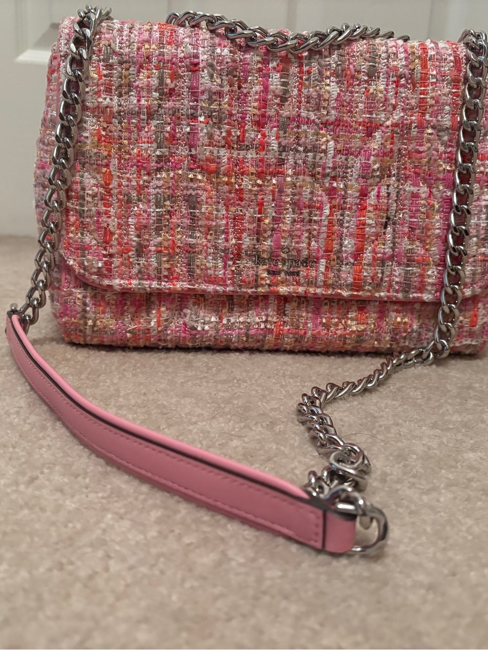 kate spade Pink Tweed Shoulder Bag with Chain Strap and Top Handle - Picture 4 of 15
